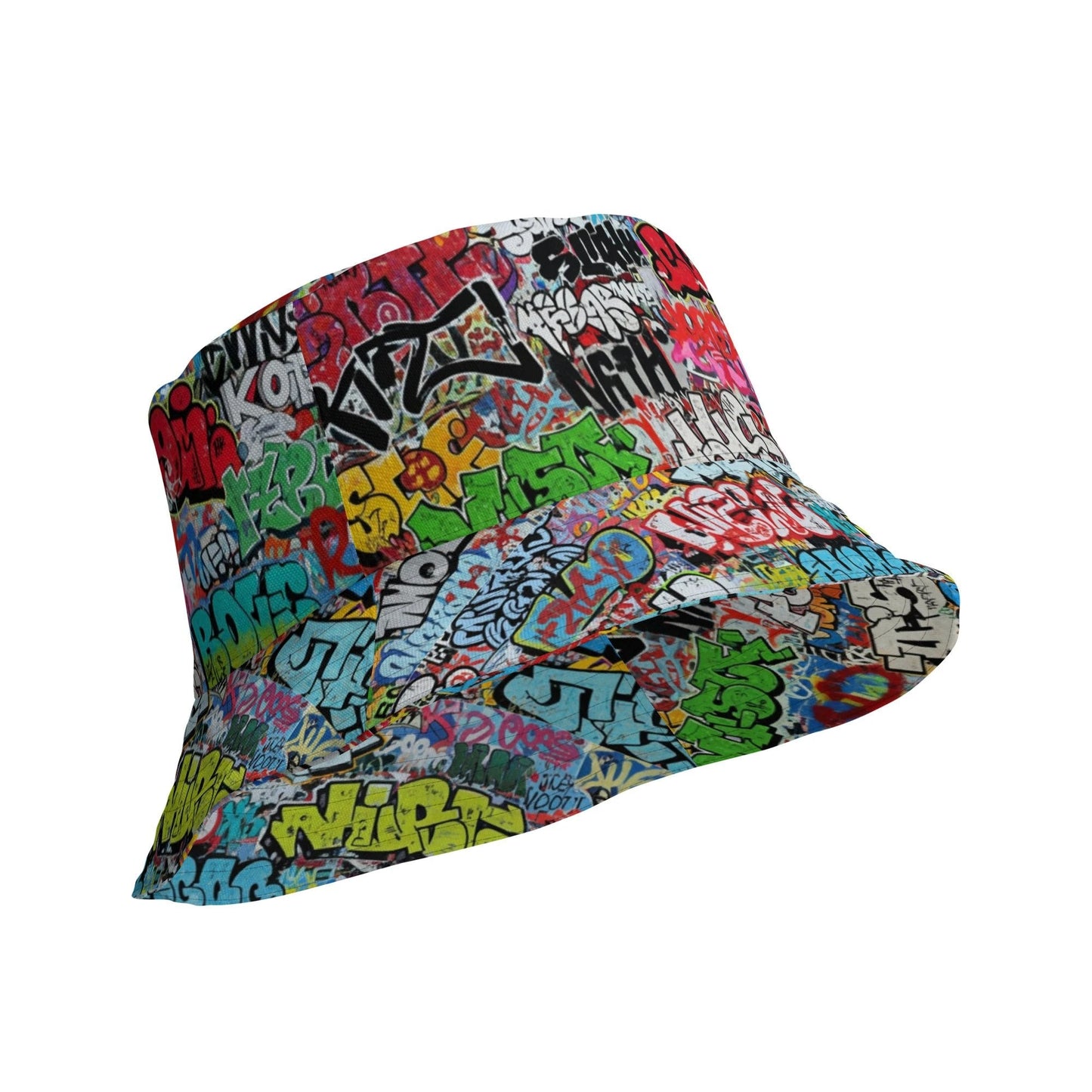 Reversible Bucket Hat — All-Over-Print Graffiti Urban Street Art, Multicolor AOP Typography, Both Sides Printed
