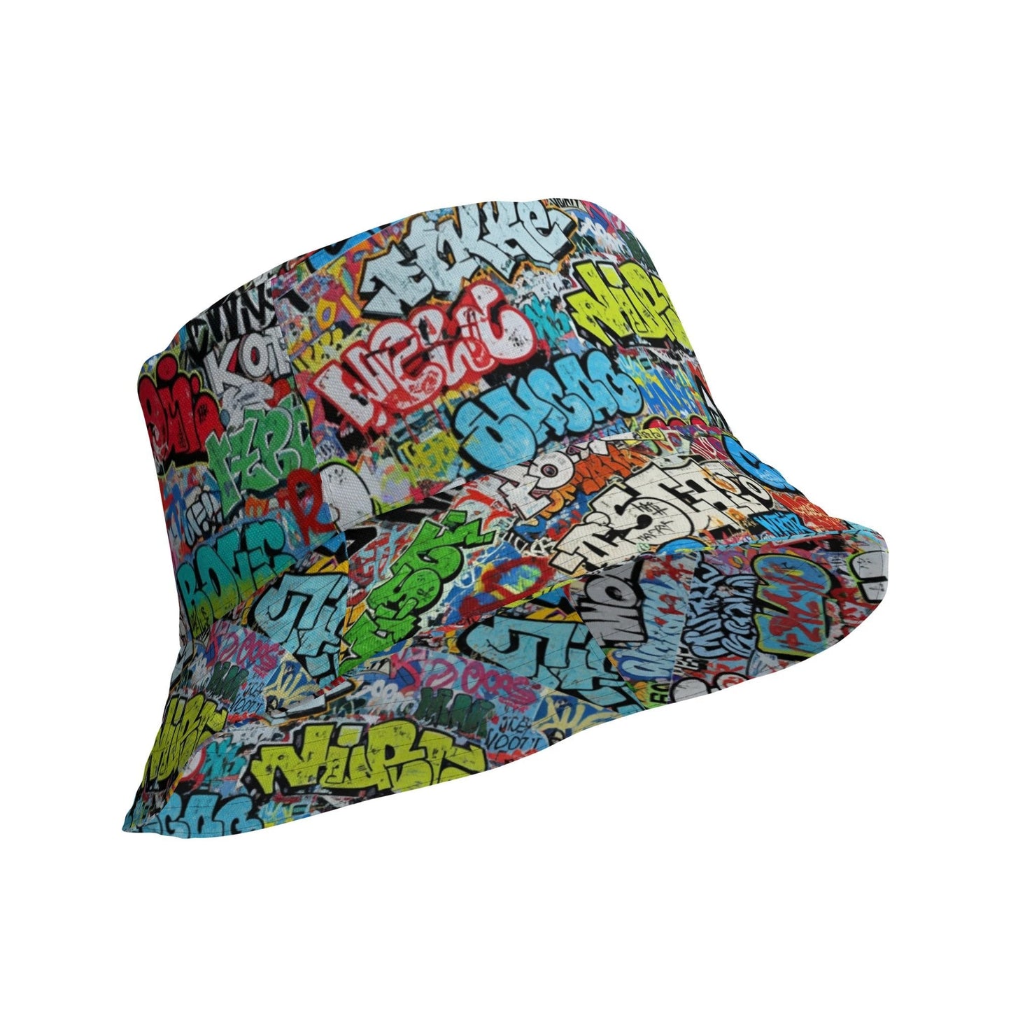 Reversible Bucket Hat — All-Over-Print Graffiti Urban Street Art, Multicolor AOP Typography, Both Sides Printed