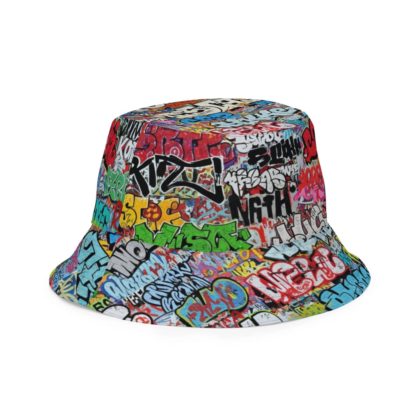 Reversible Bucket Hat — All-Over-Print Graffiti Urban Street Art, Multicolor AOP Typography, Both Sides Printed