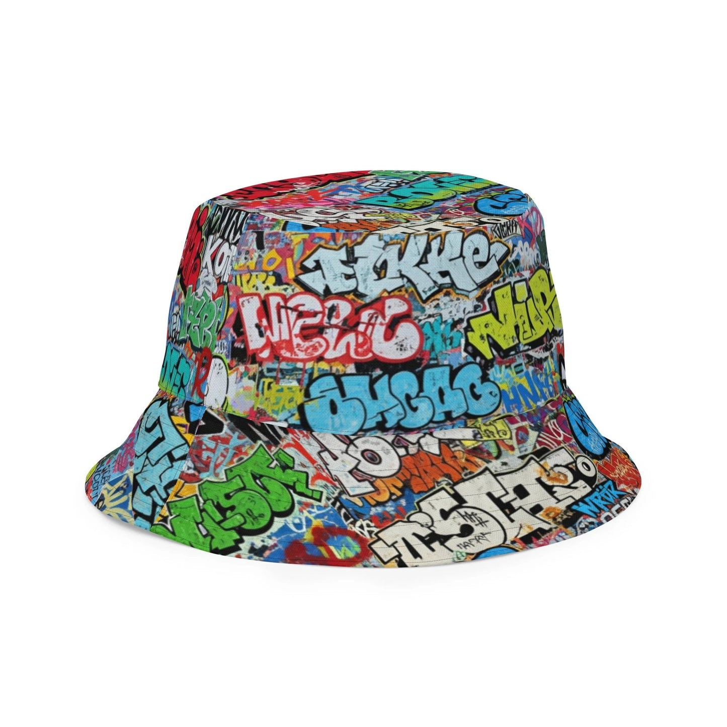 Reversible Bucket Hat — All-Over-Print Graffiti Urban Street Art, Multicolor AOP Typography, Both Sides Printed