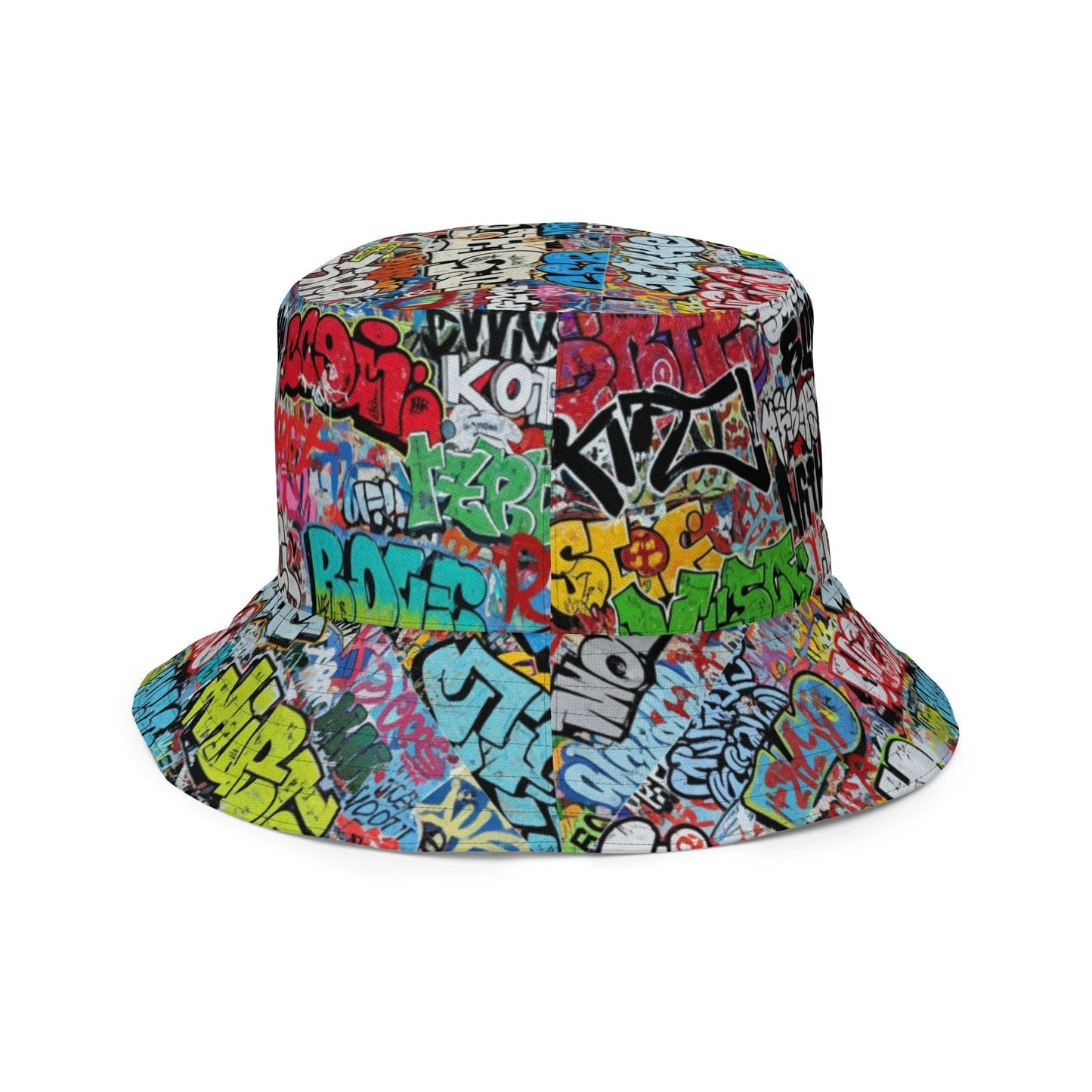 Reversible Bucket Hat — All-Over-Print Graffiti Urban Street Art, Multicolor AOP Typography, Both Sides Printed