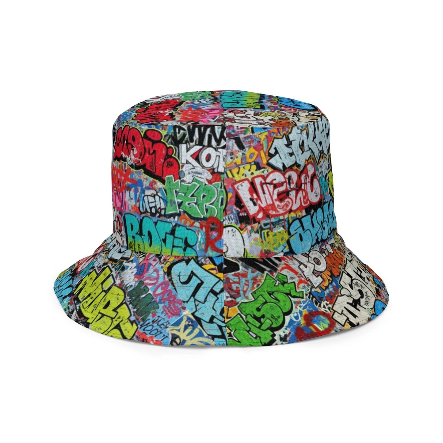 Reversible Bucket Hat — All-Over-Print Graffiti Urban Street Art, Multicolor AOP Typography, Both Sides Printed