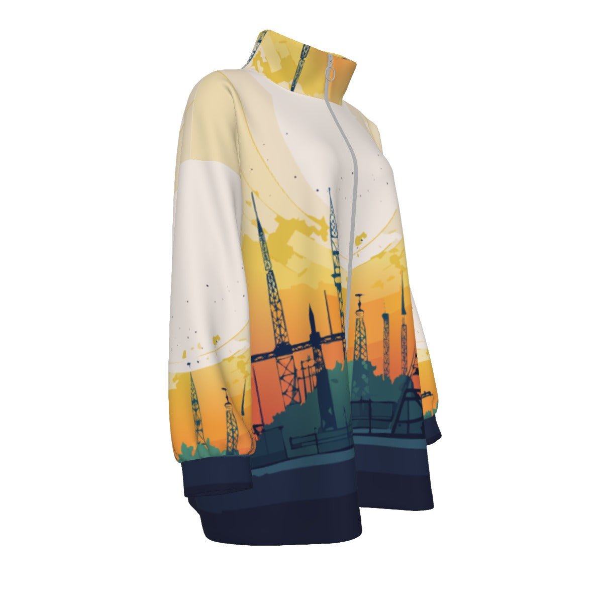 All-Over Print Unisex Borg Fleece Stand-up Collar Coat With Zipper Closure(Plus Size)