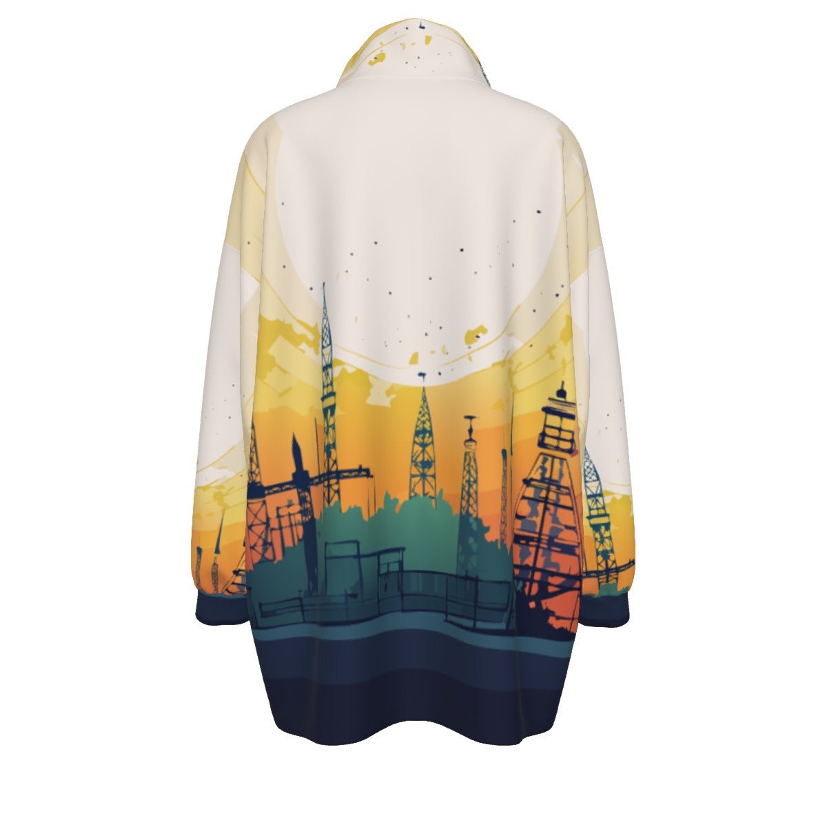 All-Over Print Unisex Borg Fleece Stand-up Collar Coat With Zipper Closure(Plus Size)