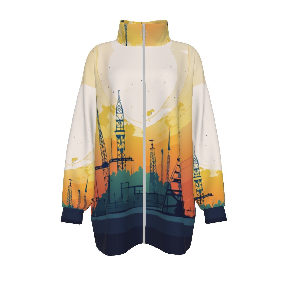All-Over Print Unisex Borg Fleece Stand-up Collar Coat With Zipper Closure(Plus Size)