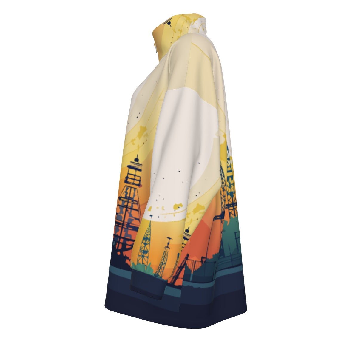 All-Over Print Unisex Borg Fleece Stand-up Collar Coat With Zipper Closure(Plus Size)