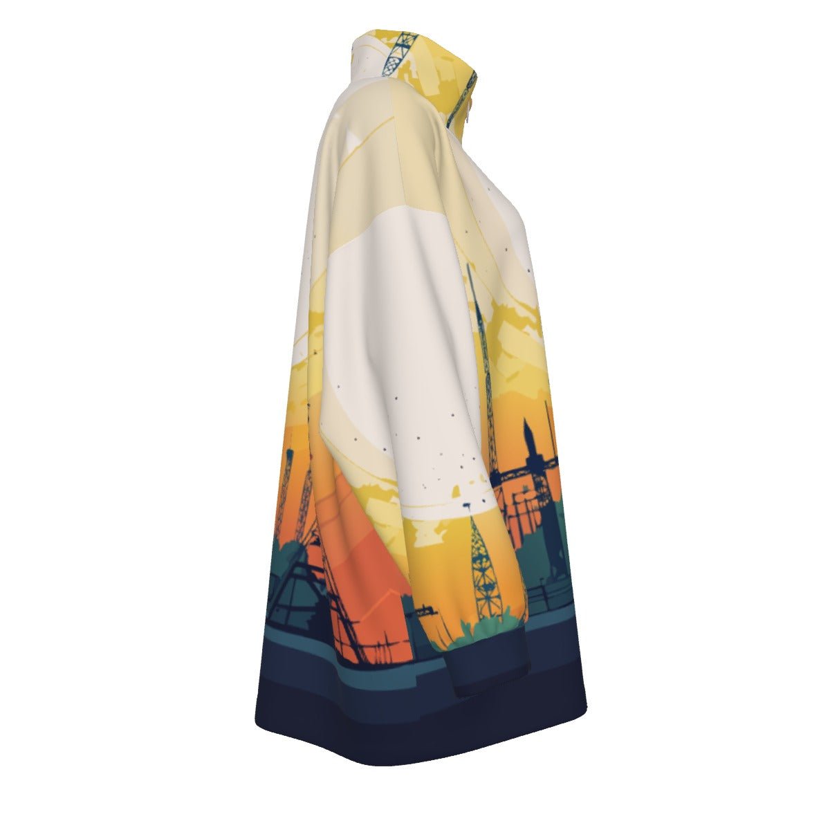 All-Over Print Unisex Borg Fleece Stand-up Collar Coat With Zipper Closure(Plus Size)