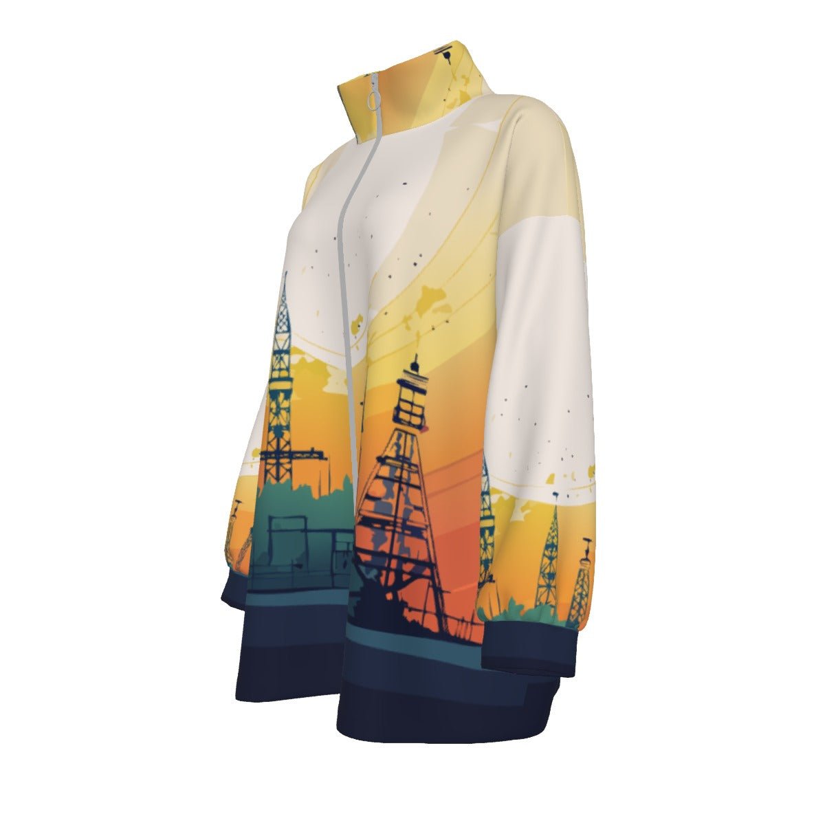 All-Over Print Unisex Borg Fleece Stand-up Collar Coat With Zipper Closure(Plus Size)