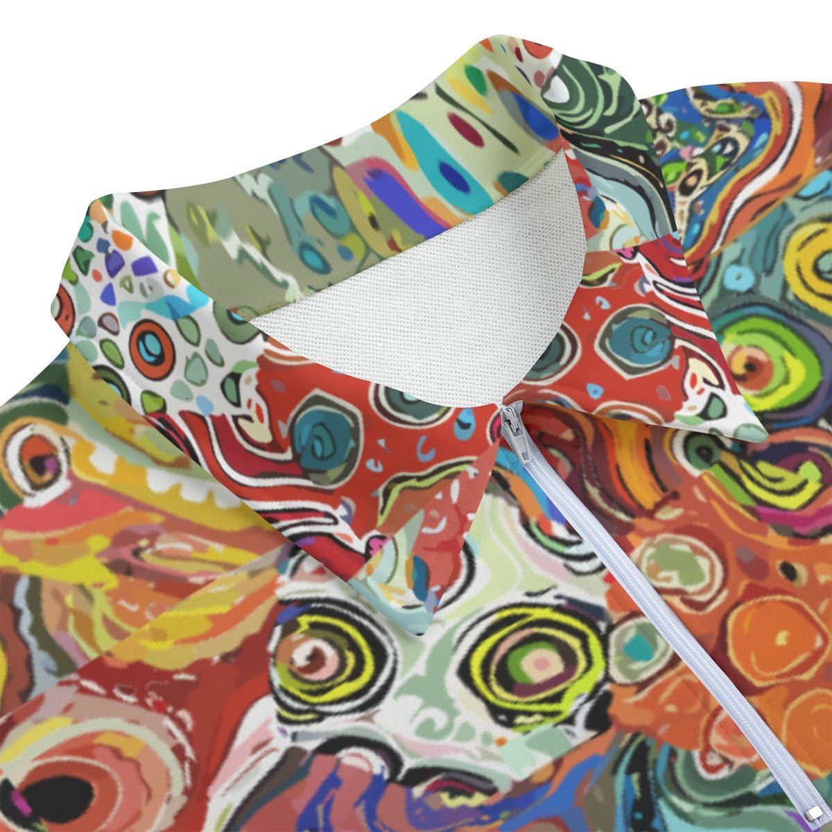 Retro Bloom Doodle Half-Zip Collar Sweatshirt — Dense 70s Floral AOP Statement Top for Maximalist Dressers