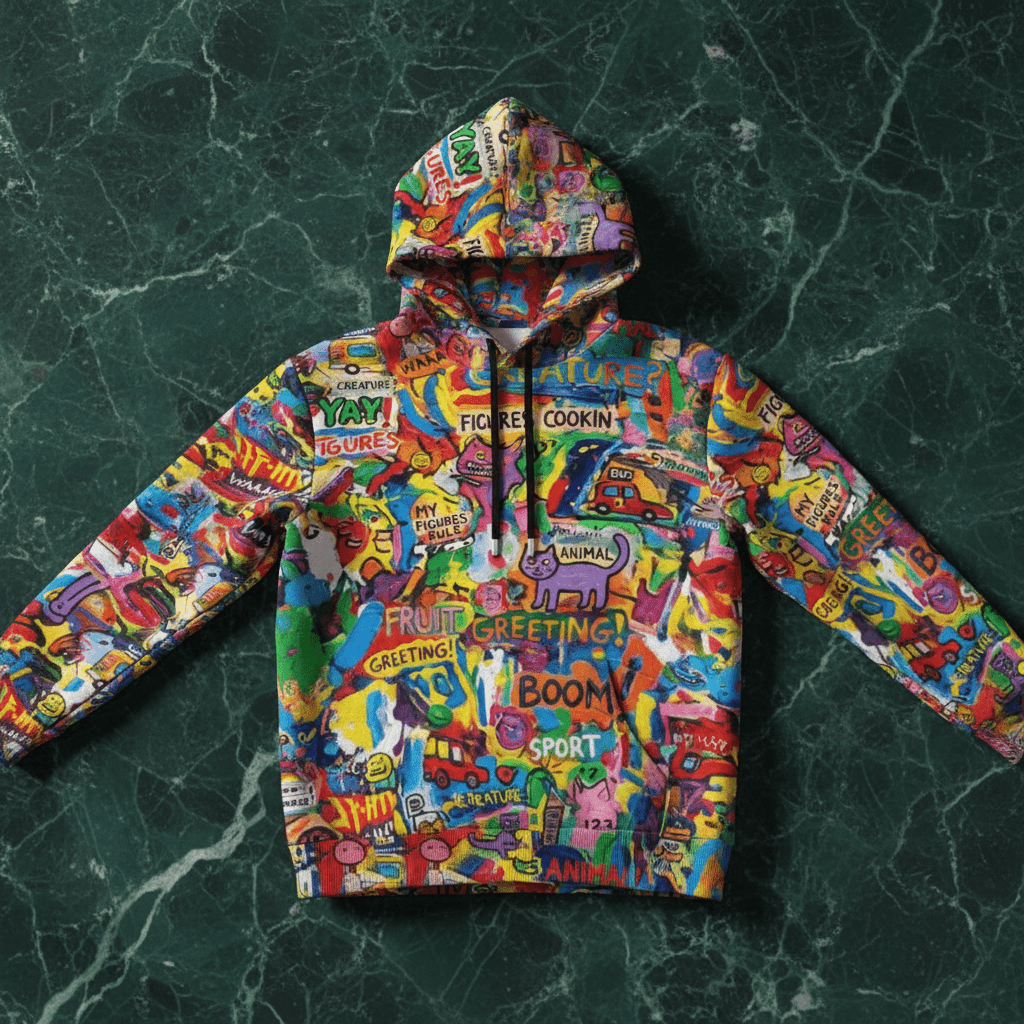 Agent Orange Geometric Hoodie for Bold Streetwear Collectors — 310gsm Cotton AOP Pullover, High-Voltage Geometry, Heavyweight Art-First Hoodie