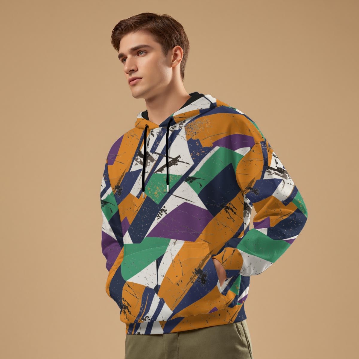 Agent Orange Geometric Hoodie for Bold Streetwear Collectors — 310gsm Cotton AOP Pullover, High-Voltage Geometry, Heavyweight Art-First Hoodie