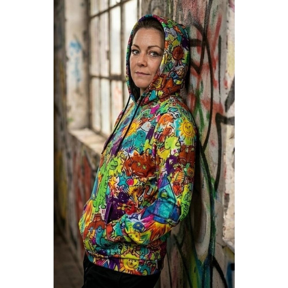 Sticker Riot AOP Pullover Hoodie — Dense Street Collage 310gsm Cotton Heavyweight for Maximalist Heads