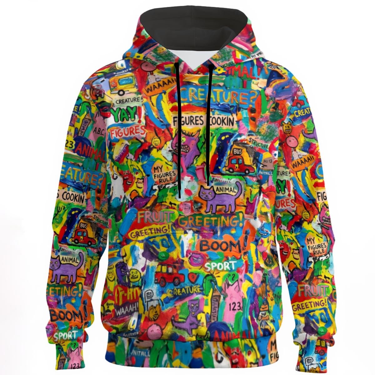 Sticker Riot AOP Pullover Hoodie — Dense Street Collage 310gsm Cotton Heavyweight for Maximalist Heads