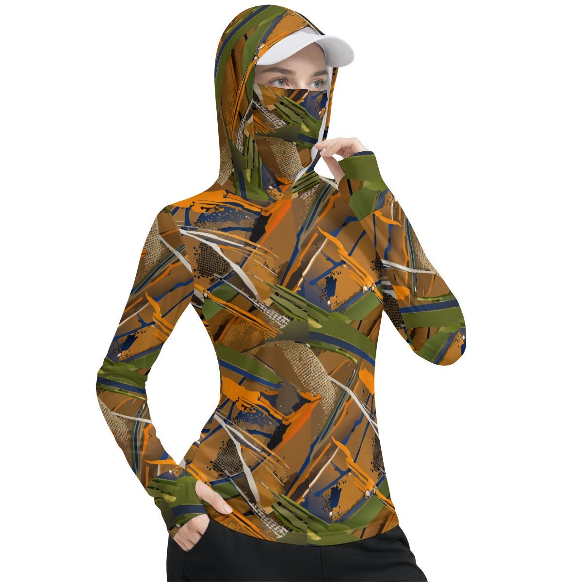 Tactical Canvas Unisex Hoodie With Sun-Protective Face Covering Pullover