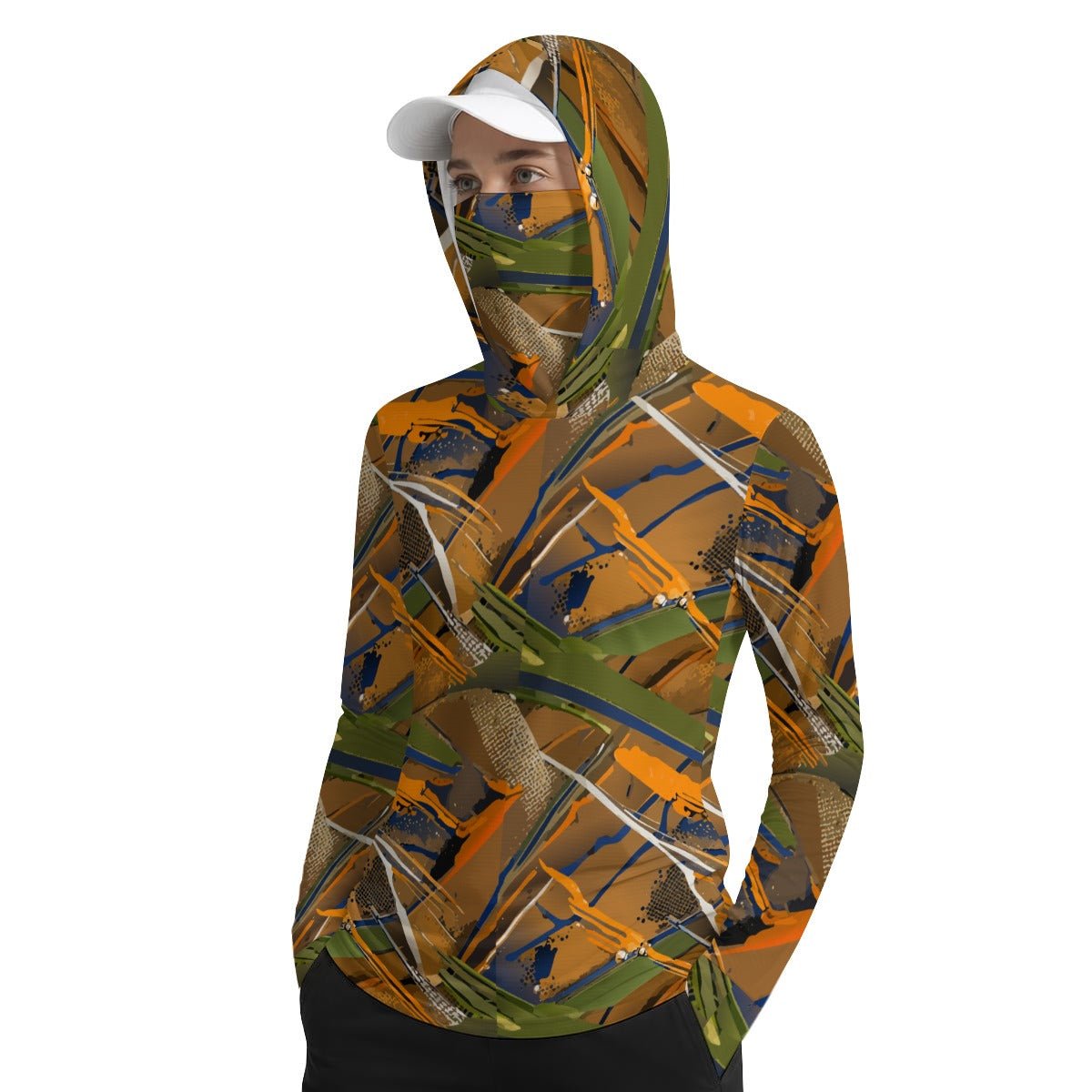 Tactical Canvas Unisex Hoodie With Sun-Protective Face Covering Pullover