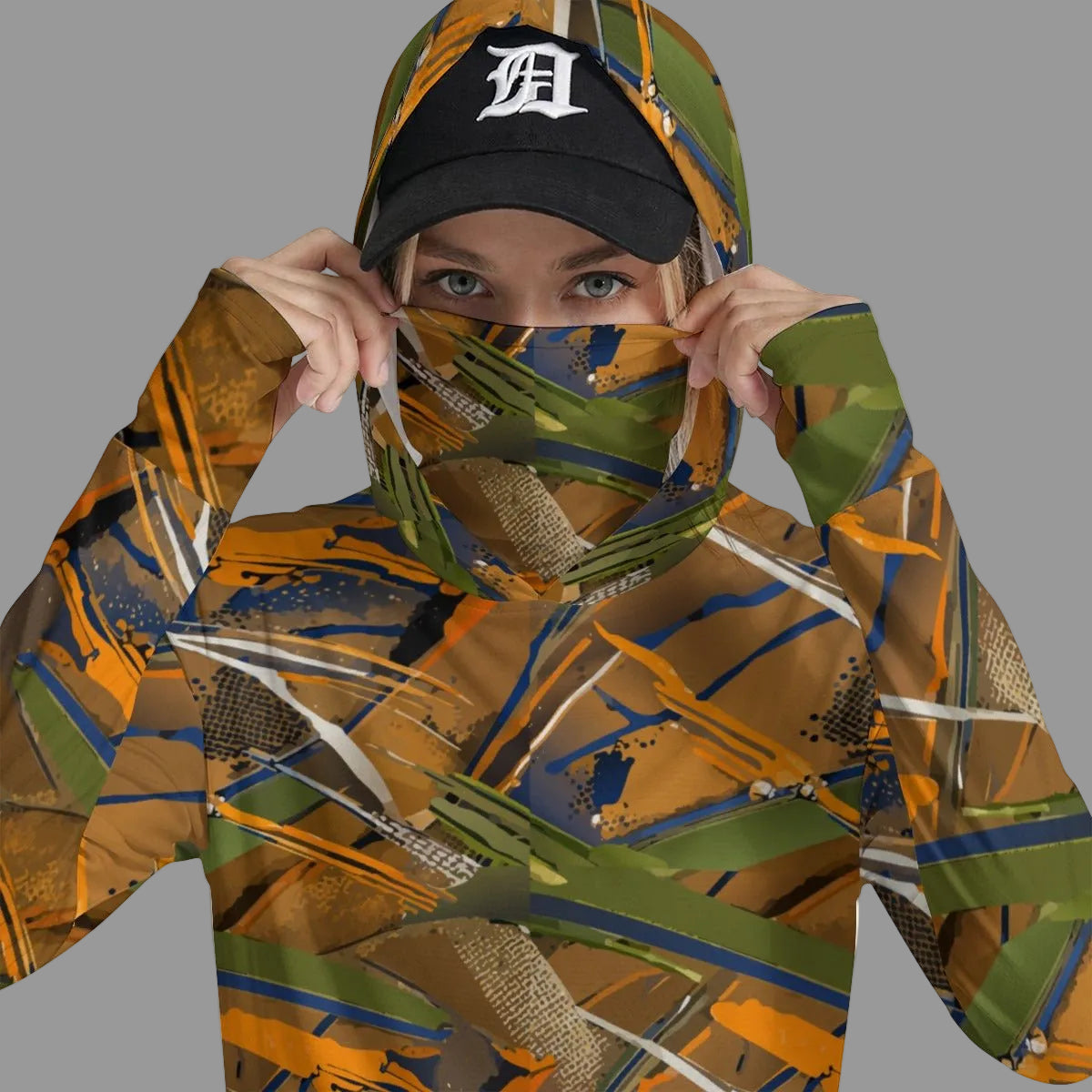Tactical Canvas Unisex Hoodie With Sun-Protective Face Covering Pullover