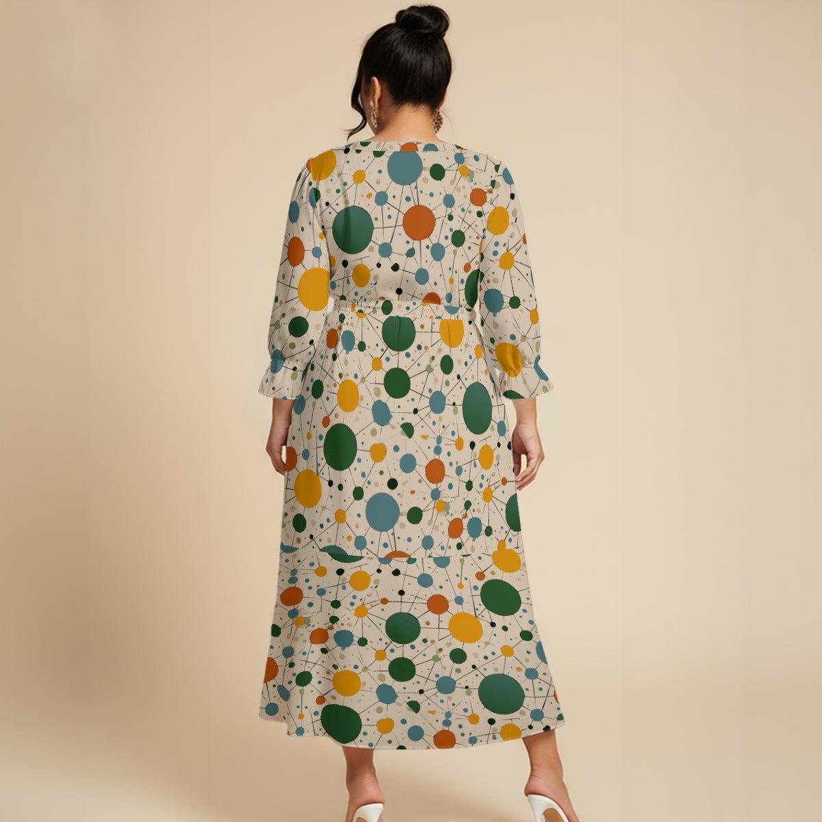 Sage Splatter Dot Maxi Dress — Cream Painterly AOP Milk-Silk Plus Size Dress for Soft Maximalists