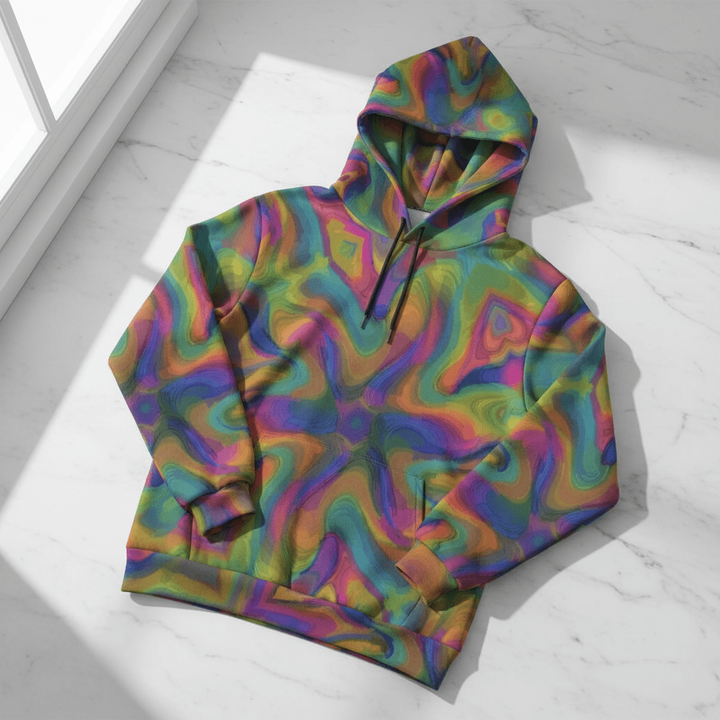 Pastel Melt Swirl Women's Hoodie — Soft Rainbow Marble AOP Pullover for Dreamy Maximalists