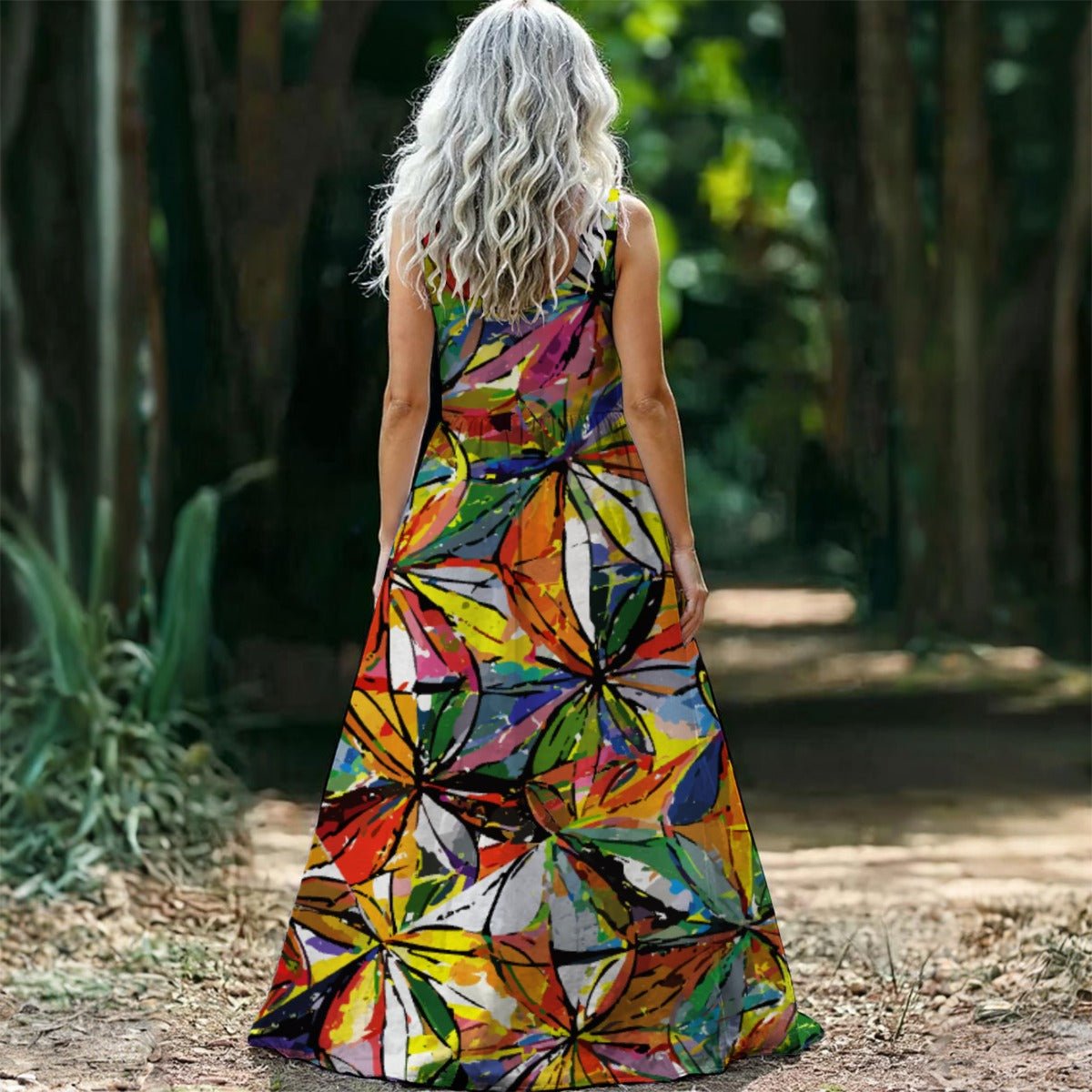 Vibrant Prism x High Waistline Sleeveless Maxi Dress,