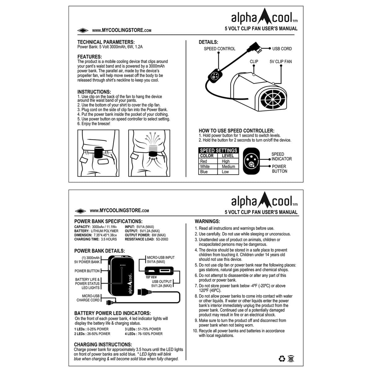 AlphaCool Portable Clip On Belt Fan