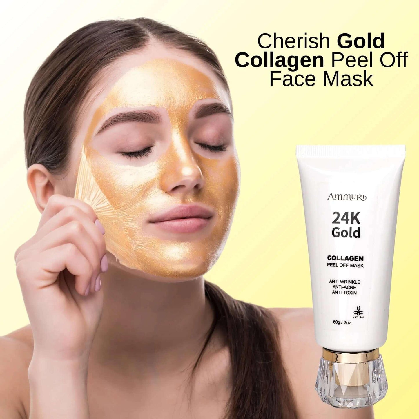 Ammuri 24K Gold Collagen Peel-Off Face Mask 60g – Luxury Anti-Ageing Treatment for Firming, Brightening & Deep Cleansing Skin