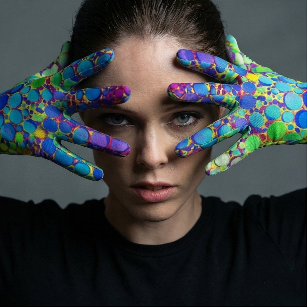 Maximalist Winter Gloves for Cold-Weather Self-Expressers — Abstract AOP Polar Fleece, Festival Winter Accessory, Bold Print Handwear