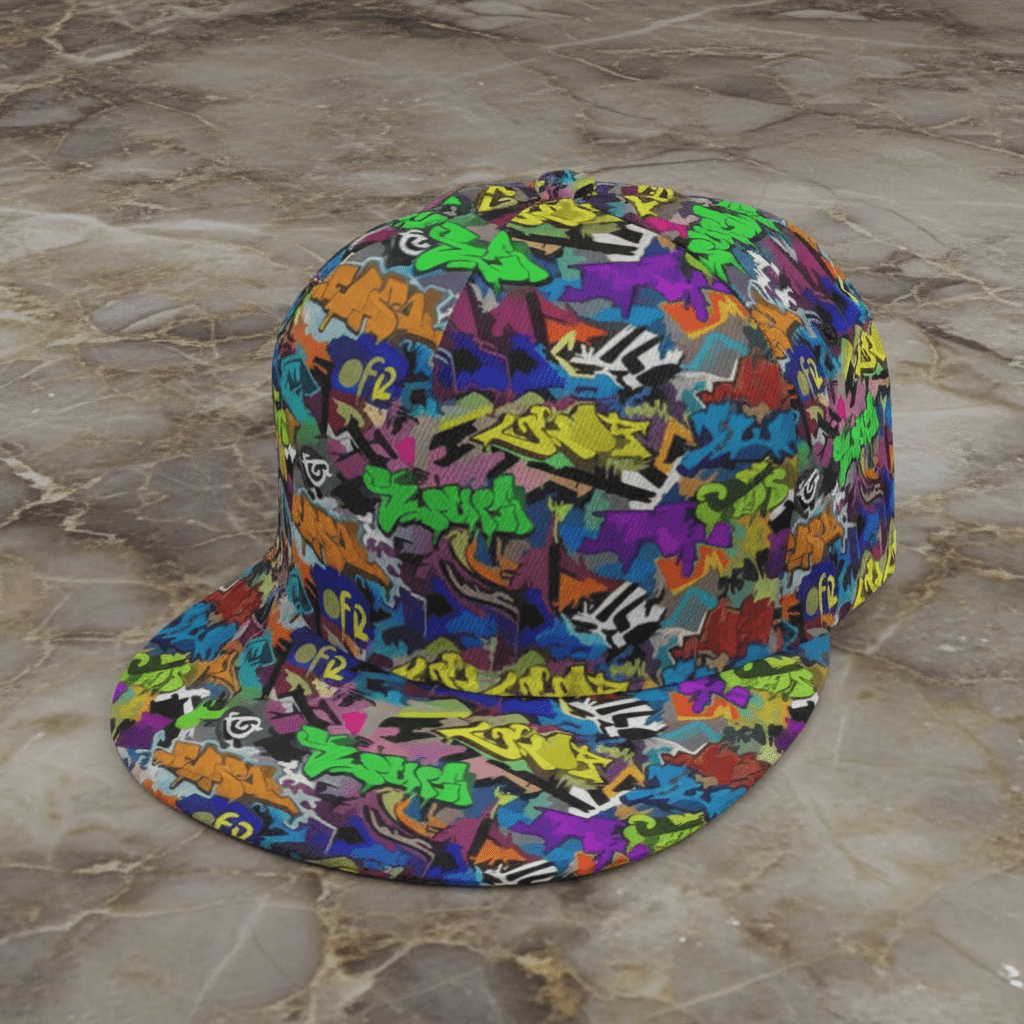 AOP Flat Brim Snapback Cap | All-Over Print 6-Panel Streetwear Hat for Festival & Alt-Fashion Fits
