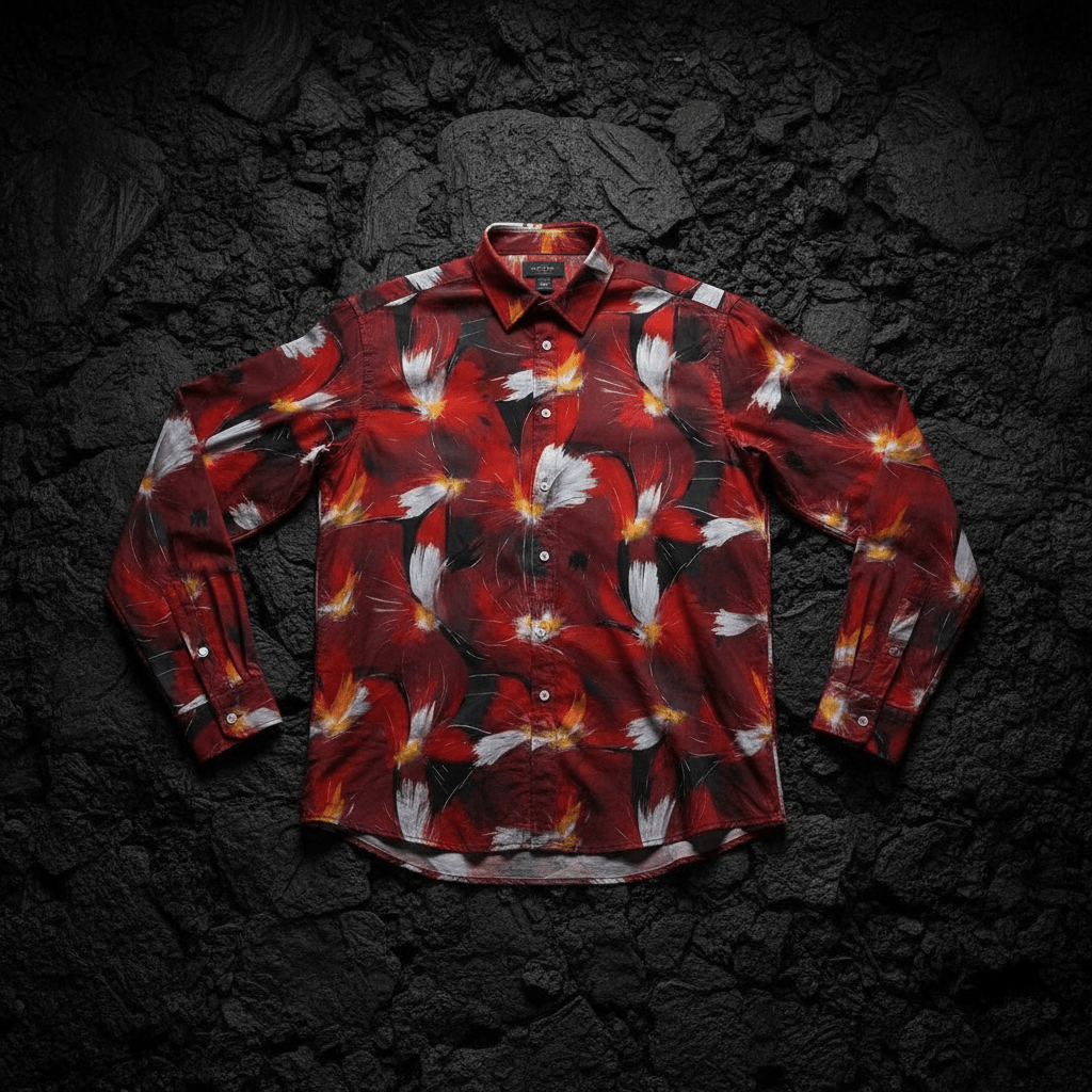 Artsy Floral AOP Men's Long Sleeve Polo | 220gsm Painterly Botanical Print Polished Maximalist Workwear for Hospitality