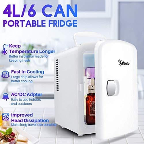 AstroAI Mini Fridge 4 Liter/6 Can AC/DC Portable Thermoelectric Cooler and Warmer for Skincare, Foods, Medications, Home and Travel, White