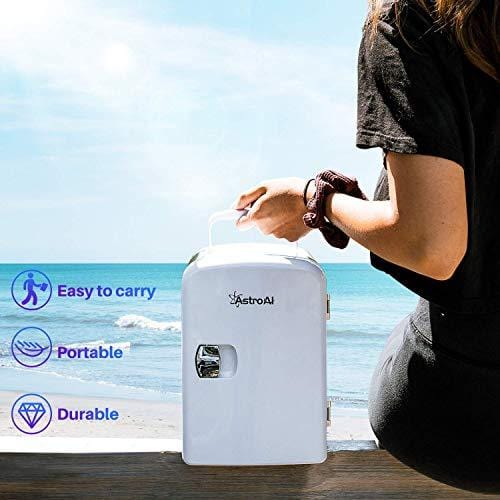 AstroAI Mini Fridge 4 Liter/6 Can AC/DC Portable Thermoelectric Cooler and Warmer for Skincare, Foods, Medications, Home and Travel, White