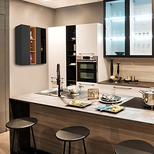 AVZEAR Wall Mounted Wine Rack with Glass Door, Bathroom Wall Cabinet Large Capacity Wall Mounted Bathroom Cabinet, Kitchen Medicine Cabinet with 2 Door (Black)