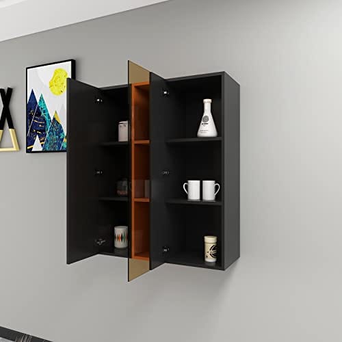 AVZEAR Wall Mounted Wine Rack with Glass Door, Bathroom Wall Cabinet Large Capacity Wall Mounted Bathroom Cabinet, Kitchen Medicine Cabinet with 2 Door (Black)