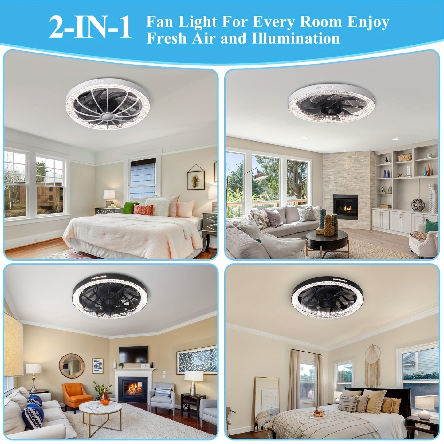 Ceiling Fan with Light & Remote, E26/E27 Base, 3 Speeds – TJR9T3W
