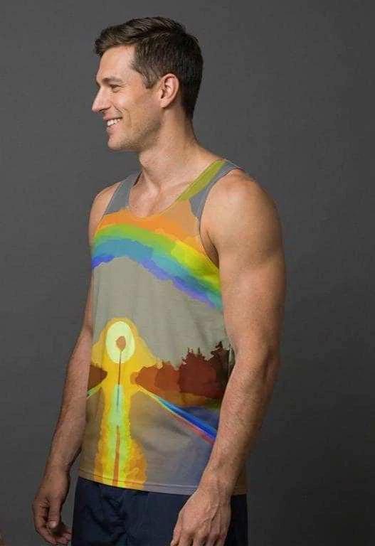 Digital Sunrise Psychedelic Tank for Road-Tripping Self-Expressers — Vibrational Rainbow Gradient AOP, Lightweight Quick-Dry
