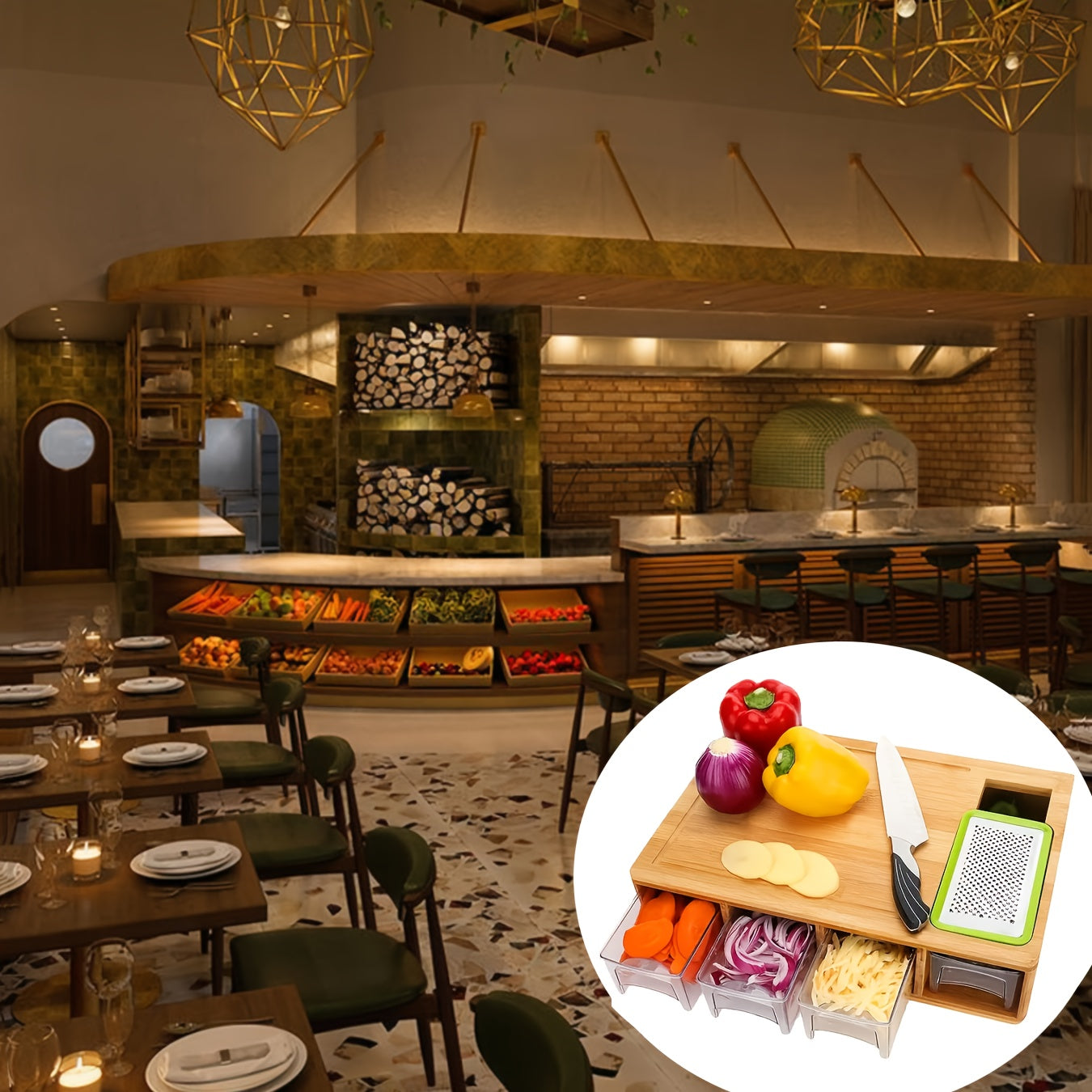 Bamboo Cutting Board Set with Sliding Bars & Blades TJR5K9G