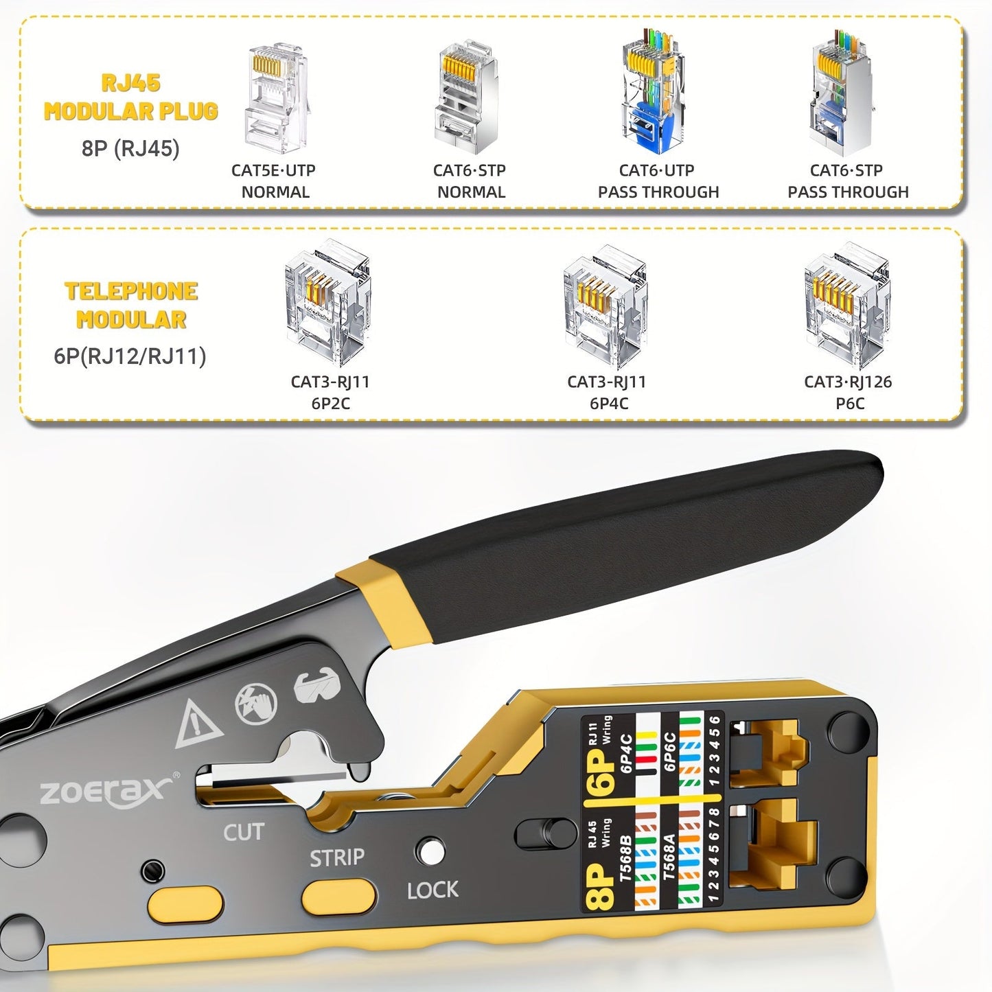 RJ45 Crimp Tool, Pass-Through Cutter for Ethernet TJR2V7L