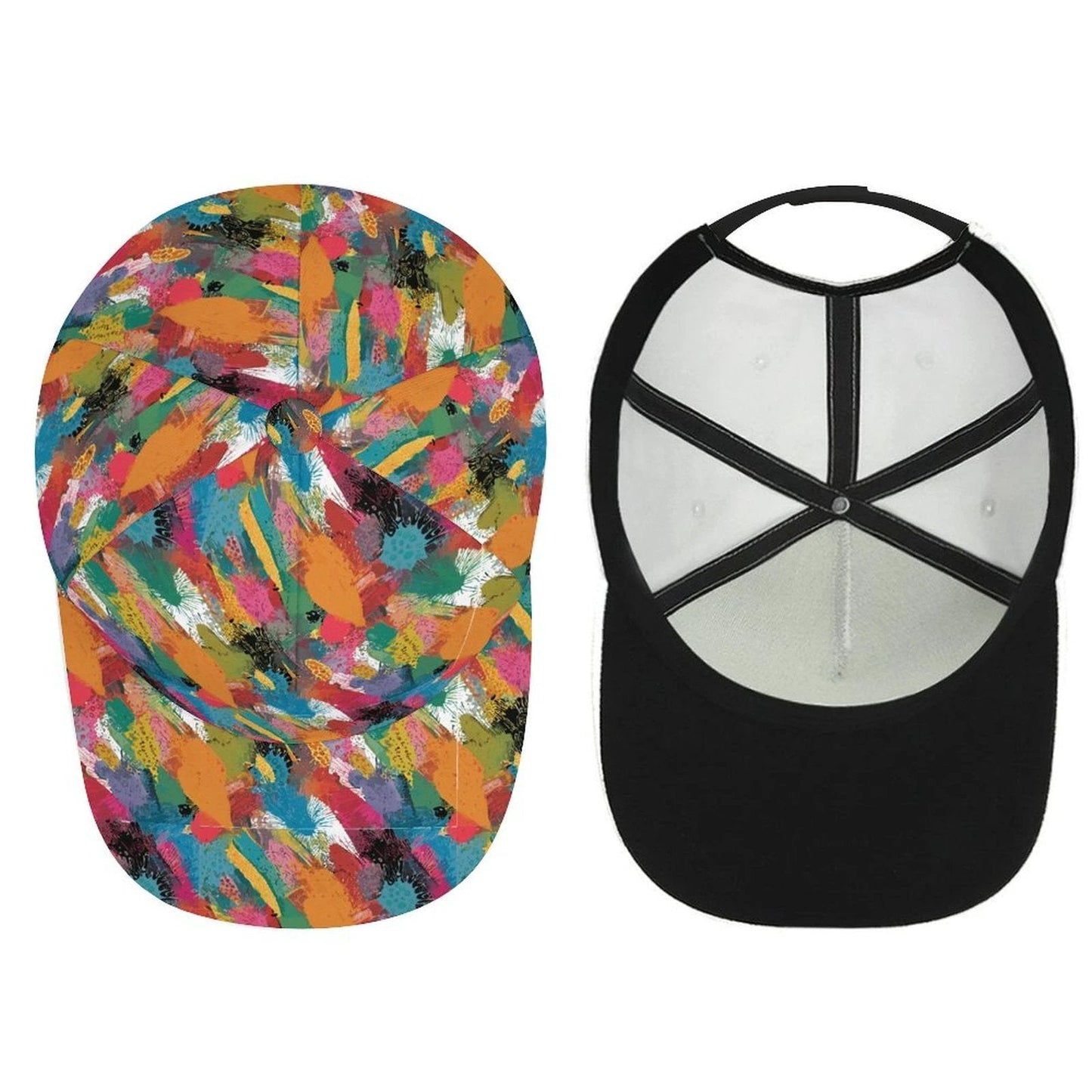 Painters' Plume AOP Bent Brim Snapback Cap | Brushstroke Feather Print 6-Panel Curved Brim Streetwear Hat for Art-School Aesthetics & Creative Souls