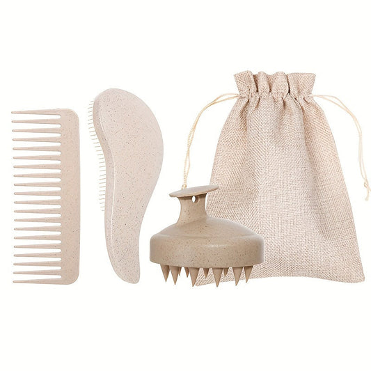 Bamboo Hair Brush Set with Soft Bristles - AKC0