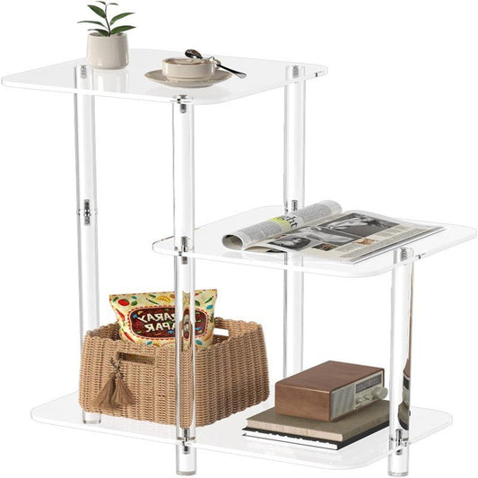 Versatile Clear Acrylic Coffee Table with Storage Rack - S2EC