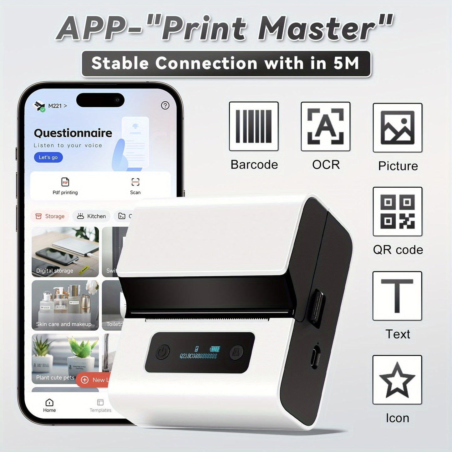 Phomemo M221 Portable Thermal Label & Barcode Printer TJR7P2X