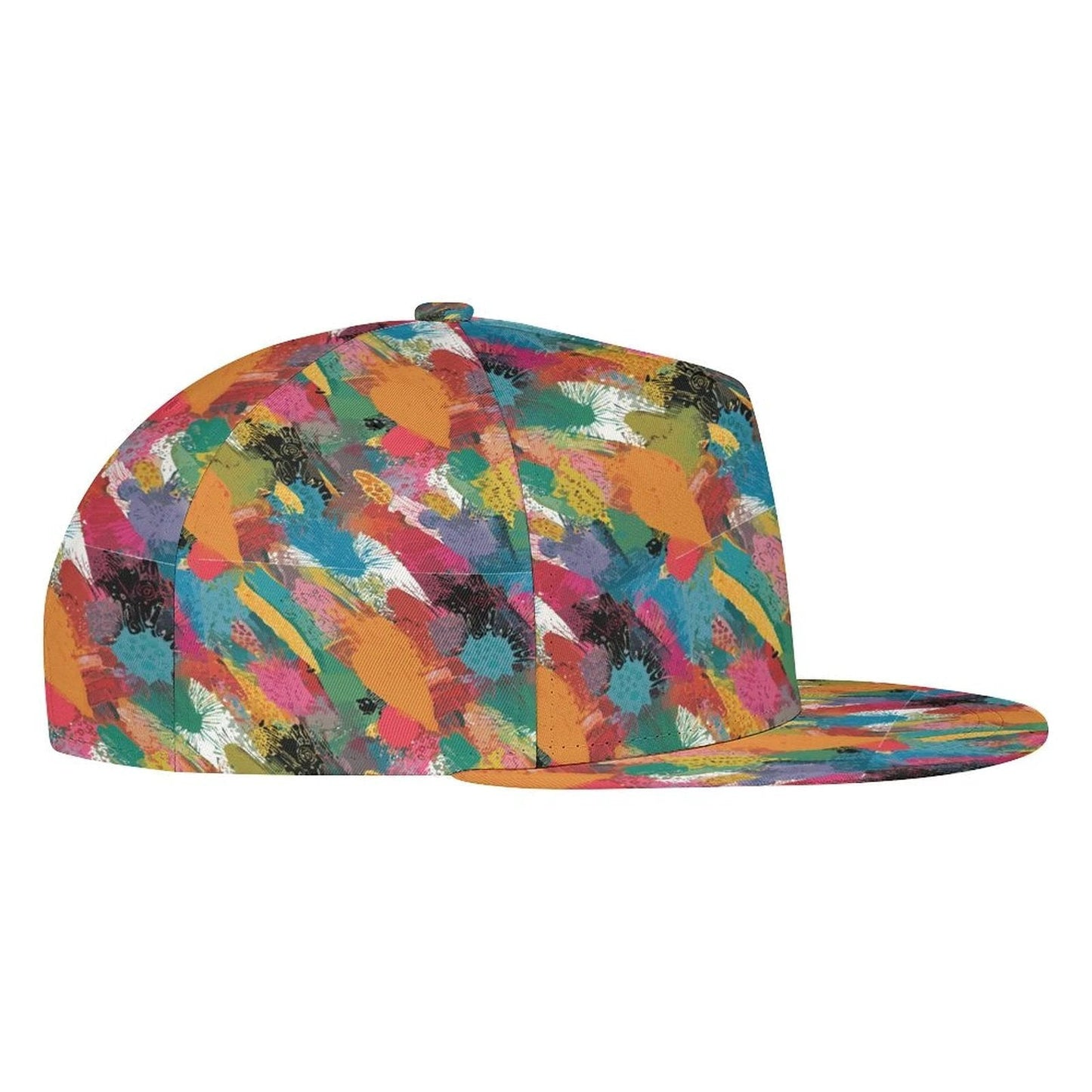 Painted Camo Snapback Cap — Multicolor Brush-Dab AOP Hat, Festival-Ready Headwear