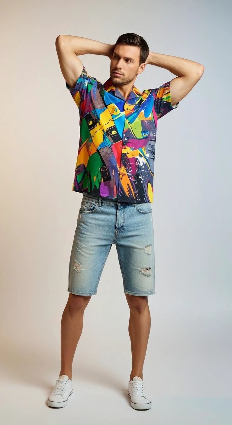 Trippy Tropics Vaporwave Hawaiian Shirt - Vibrational Vector AOP Button-Up for Cyber-Vacation & Festivals
