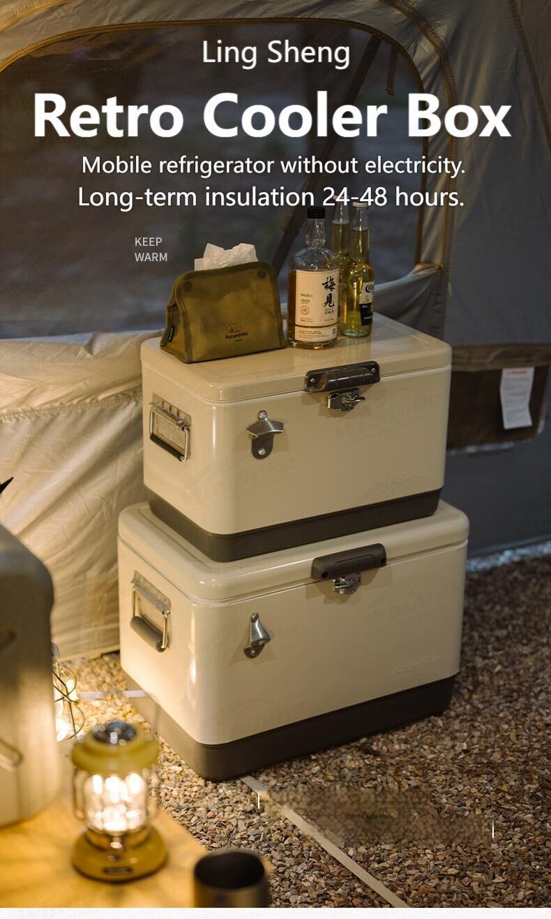 Naturehike Retro-Style Cooler Box Portable Lightweight 29L & 51L Capacity Food Drink Storage Ice Chest Cold Up To 48H Camping Outdoor Picnic