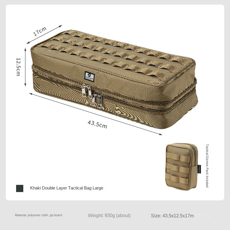 Campingmoon BK-15/40 Tactical Storage Bag Portable Outdoor Camping Equipment Tools Double Layer Storage Peg Stakes Hammer Rope Organizer Black Khaki