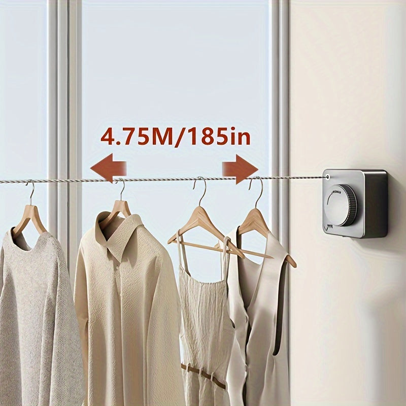 Heavy-Duty Retractable Clothesline, 4.75m Stainless Steel Rope TJR9H4S