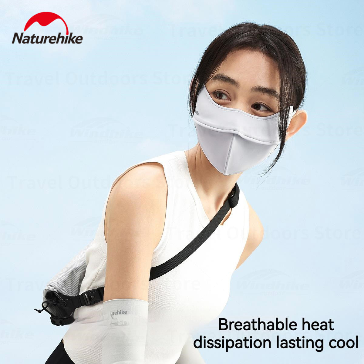 Naturehike Sunscreen Face Scarf Ice Silk Mask Portable Lightweight Adjustable Solid Color Washable Reusable Face Mask Summer UV Protection Face Cover Women/Girls