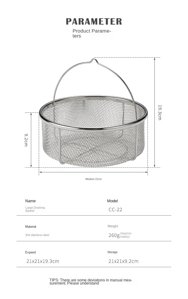 Campingmoon CC-22 Stainless Steel Drain Basket Portable Lightweight Round Mesh Net Strainer For Washing Draining Foods Folding Handle Filter Basket