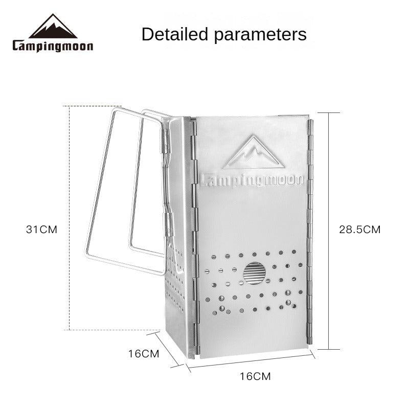 Campingmoon MT-18 Folding Firewood Stove Foldable Mid-Size Charcoal Igniter Fire Starter Burner Four Corner Charcoal Stove Tool Equipment Stainless Steel