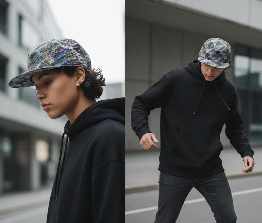 Main Character Flat Brim for Streetwear Collectors — Fractal Art AOP Snapback, Psychedelic Festival Cap, Alt Fashion Headwear, Moss Teal Ochre Print
