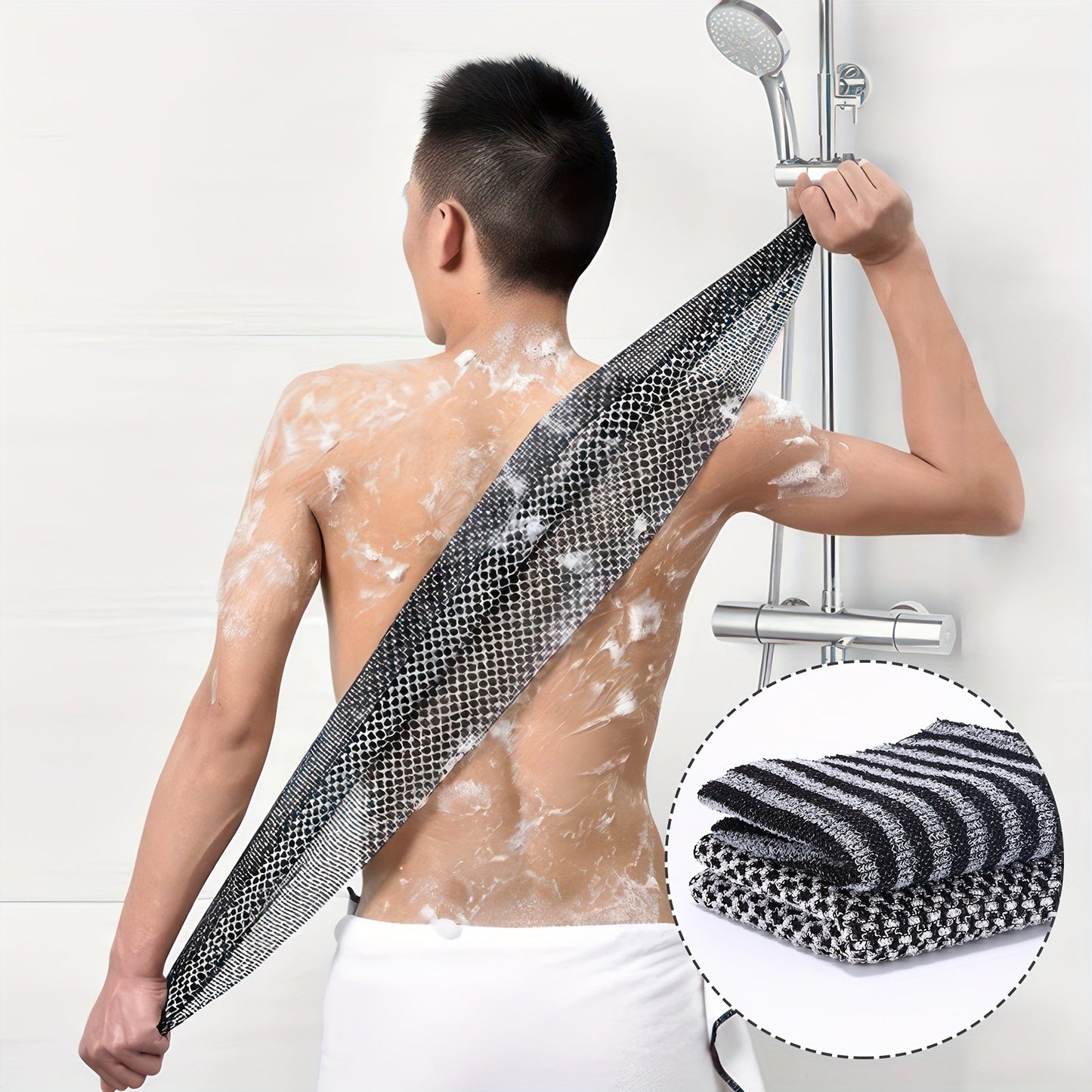 2pcs Double Side Exfoliating Body Scrub Back Scrubber, Bath Wash Towel Loofah Towel with Strap